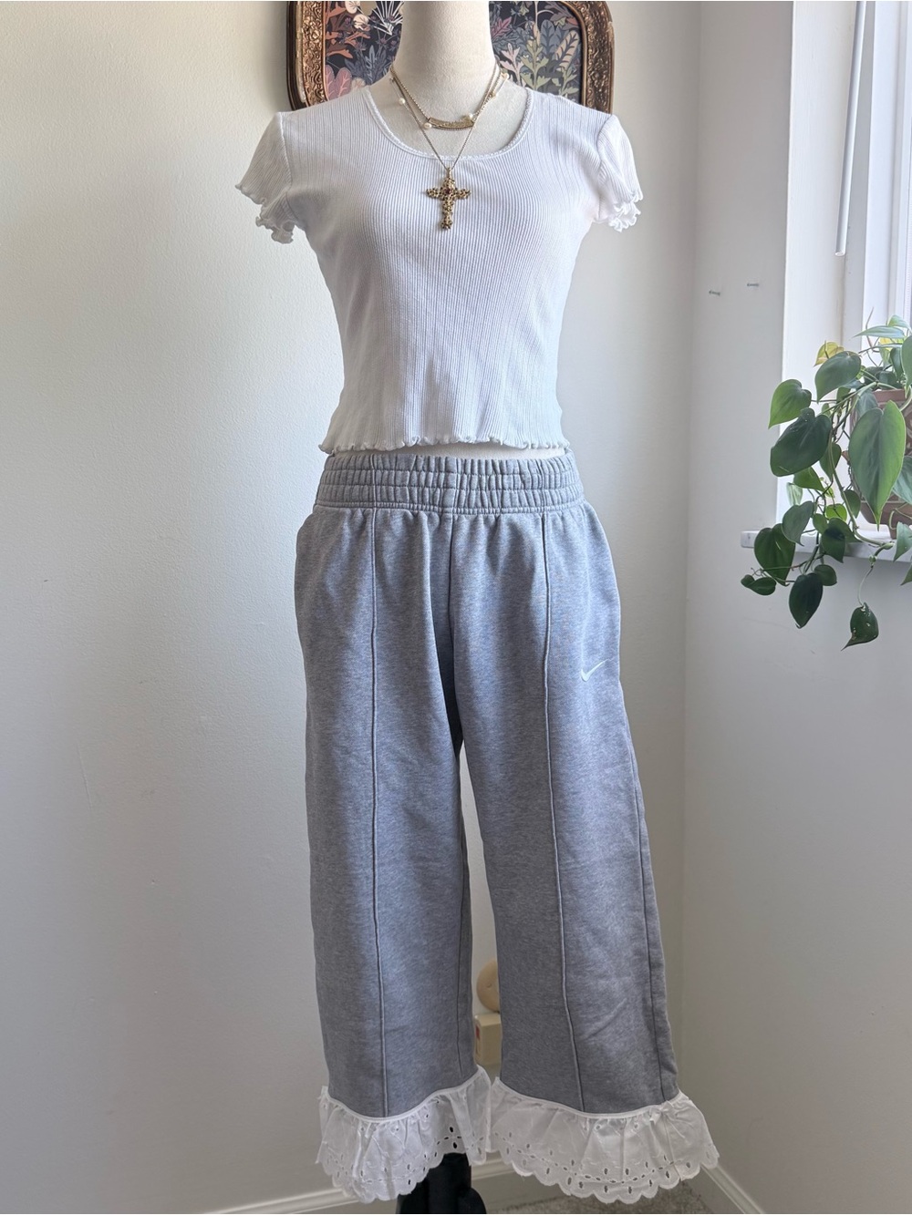 Upcycled Nike grey capri blokette sweatpants